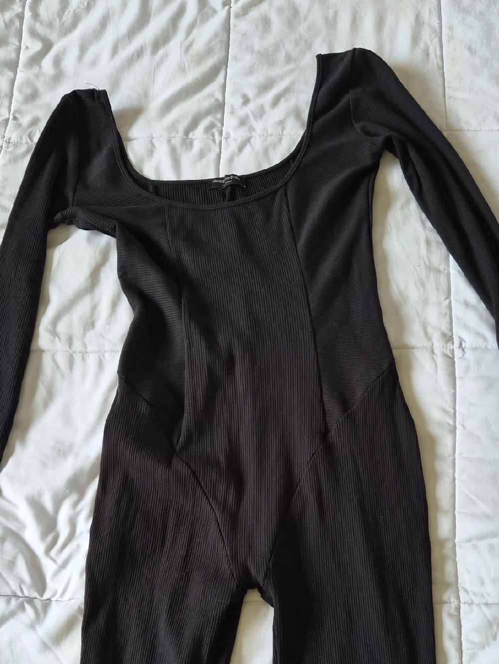 Naked Wardrobe - Black Ribbed Long Sleeve Jumpsuit